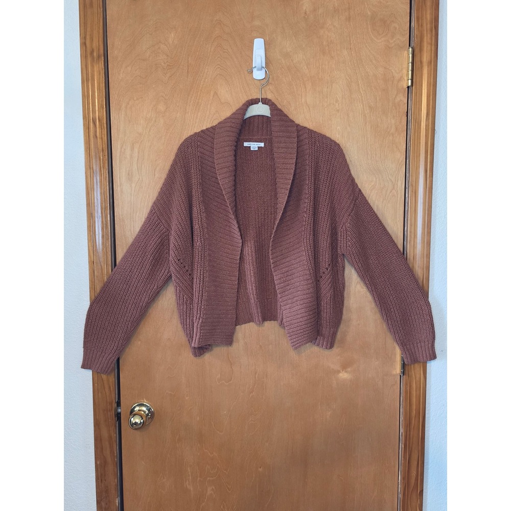 American Eagle Clay Brown Cozy Shawl Collar Shaker Knit Open Front Cardigan S